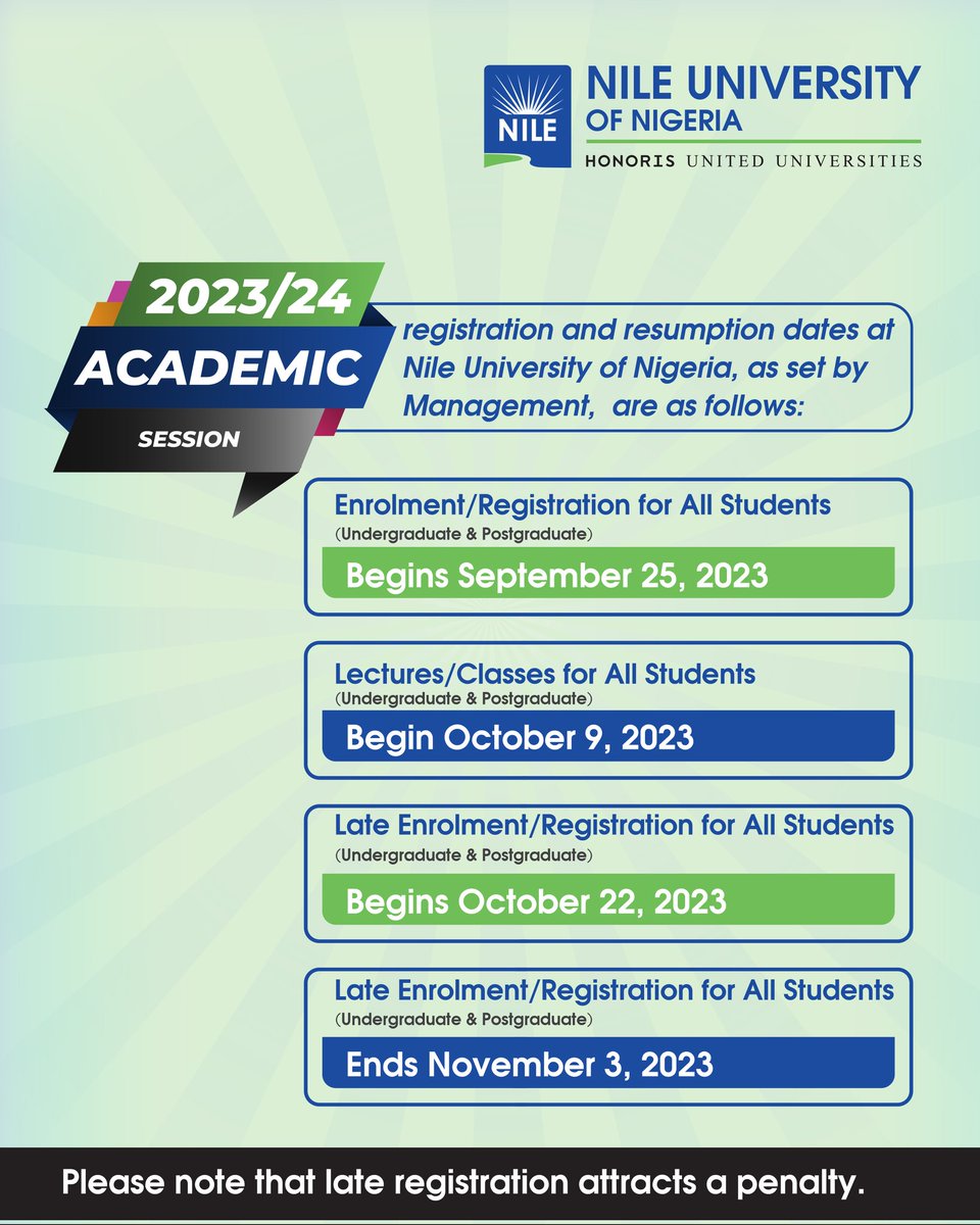 NileUni's tweet image. We look forward to welcoming you on campus for the 2023/2024 academic session.

@HonorisUni 
#educationforimpact
#buildyoursuccess
#NewAcademicYear 
#ExcitedToSeeYou 
#Classof2023/2024 
#CampusLife 
#ExcitingTimesAhead