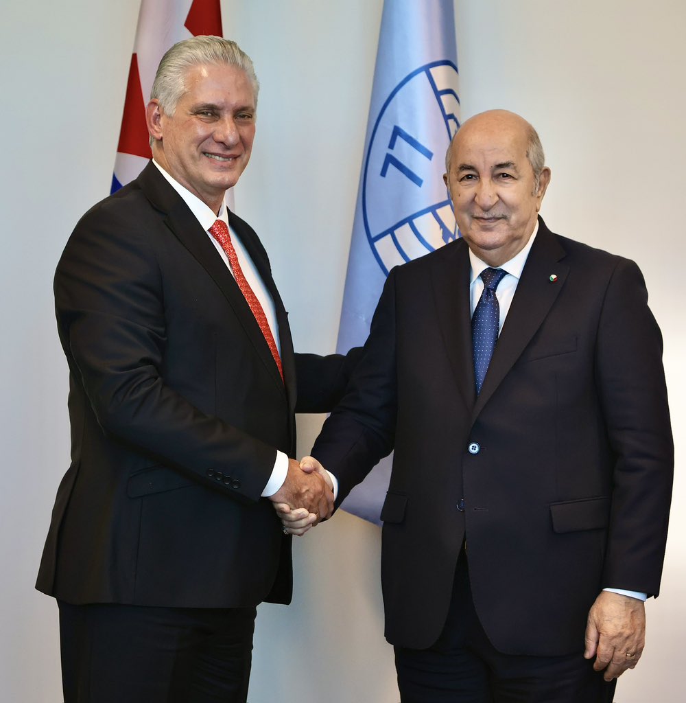 DiazCanelB's tweet photo. Junto al estimado presidente @TebbouneAmadjid, dimos continuidad a los fraternales intercambios sostenidos en Argel el pasado año.

Destacamos los históricos vínculos de solidaridad, apoyo mutuo y cooperación, y la voluntad de profundizarlos en beneficio de ambos pueblos. https://t.co/S7BWElxLAy