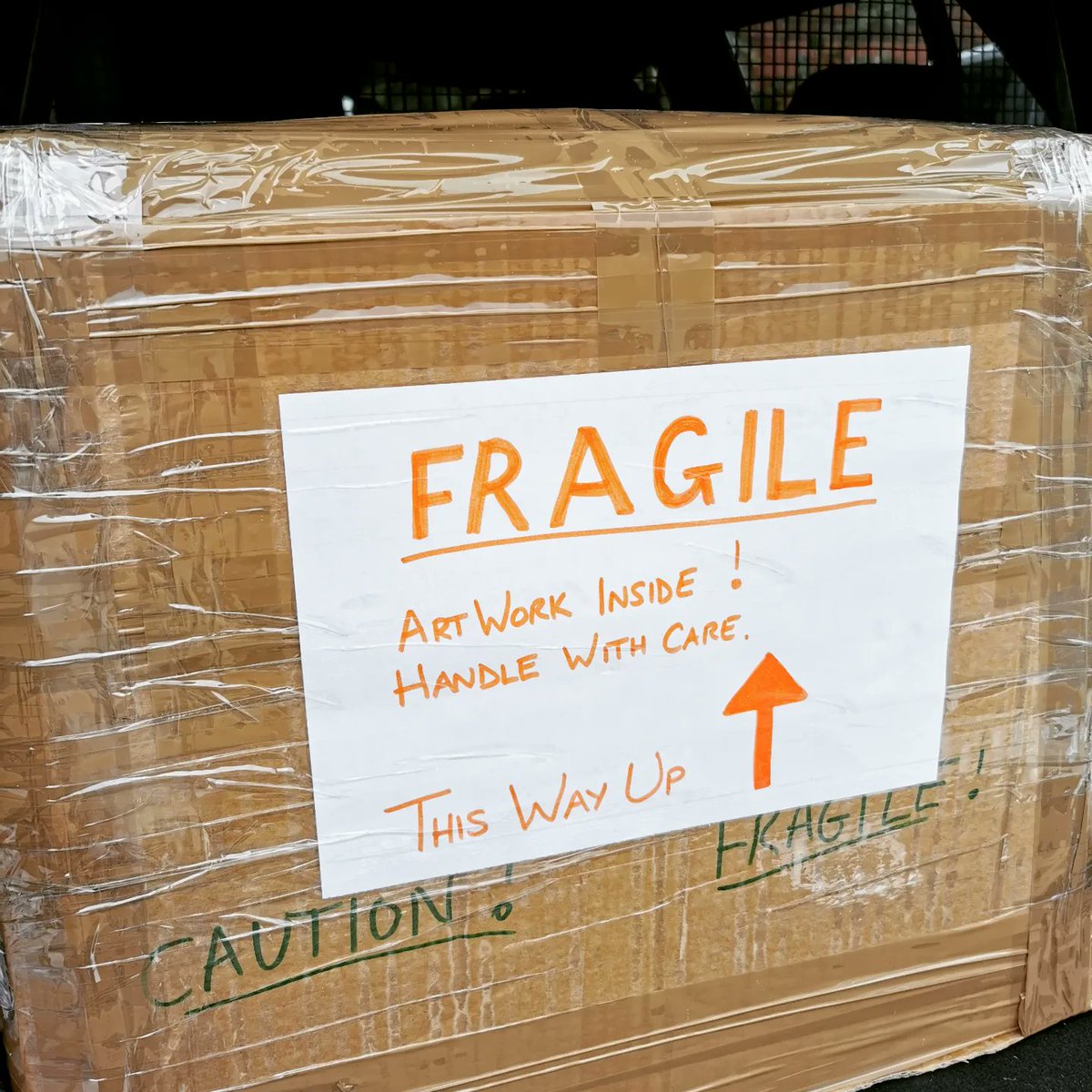 HMP Stafford in the rain to collect well wrapped artwork for #WeRoar & to meet some of those involved. I'm now very excited about opening the parcels! 
#WeRoar is by people in prison in the UK & US supported by @prisonarts @novuschange @universityofwarwick @aceagrams @guildfairs