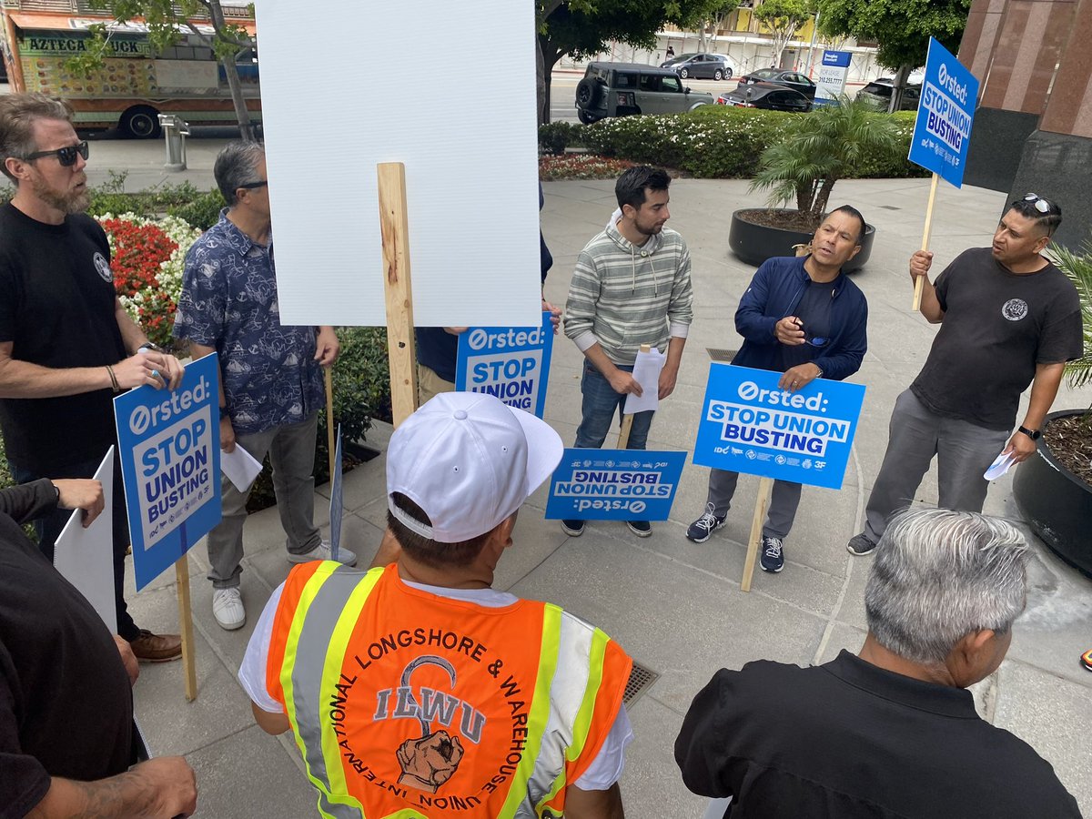 DispatcherIlwu's tweet photo. ✊🪧ØRSTED DAY OF ACTION: ILWU members are out in solidarity with @ILAUnion joining @ITFglobalunion workers worldwide to send a message to @Orsted : honor your global commitments, respect workers &amp; communities worldwide, and respect unions #OrstedStopUnionBusting https://t.co/SxgwQMnVUe