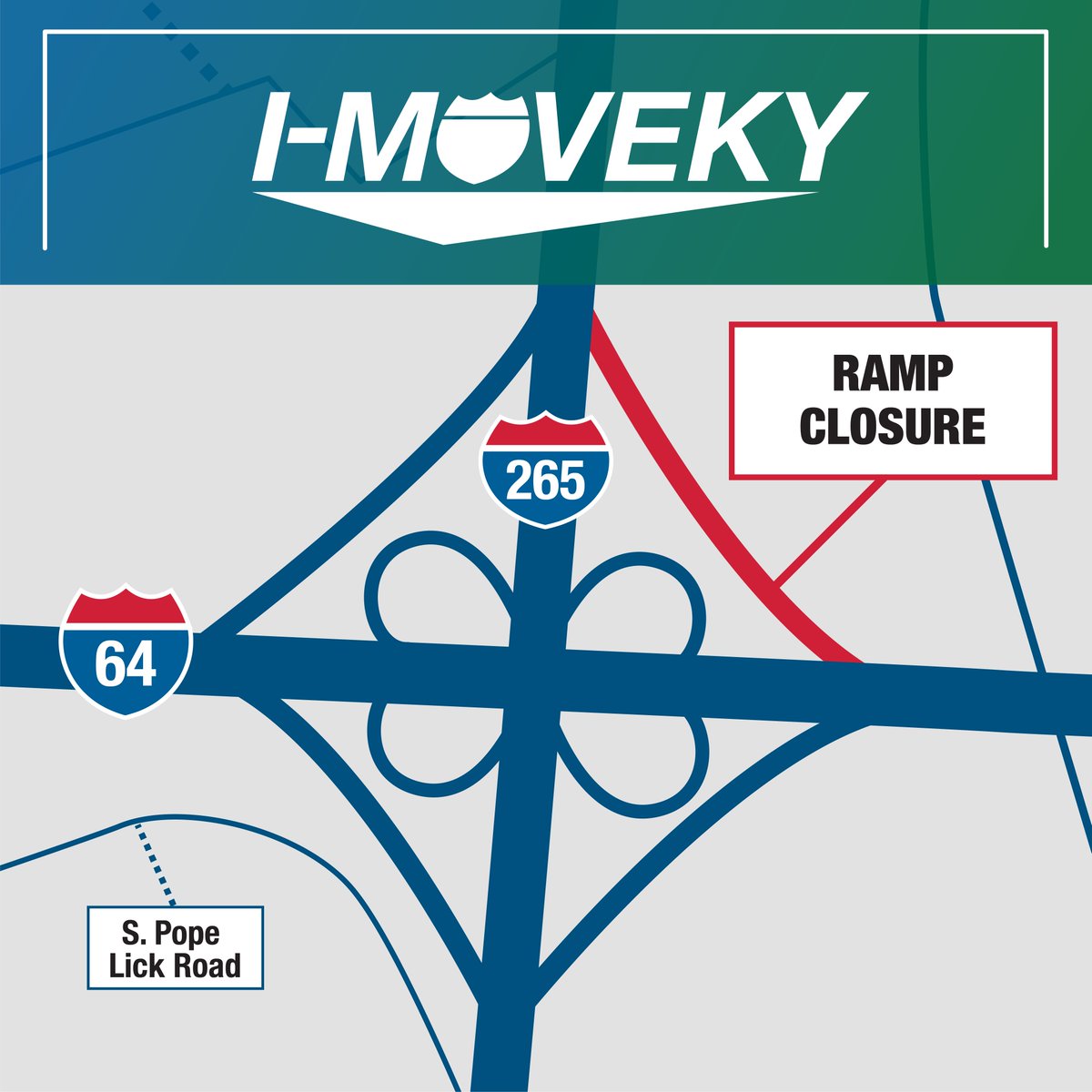 Reminder: Beginning tonight at 8 p.m., the ramp from I-64 West to I-265 North (Exit 19B) will be closed for striping. The closure will last until 6 a.m. tomorrow.

Read more: bit.ly/3POeBil
<a href="/KYTCDistrict5/">KYTCDistrict5</a>