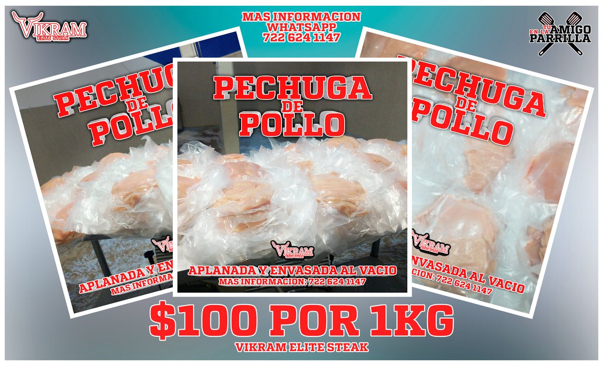 VIKRAMEliteS's tweet photo. Pechuga de Pollo sin hueso, envasada al vacío y aplanada. Calidad y comodidad para tu cocina y negocio.
$100 pesos por 1 kg
Mayoreo y Menudeo
Más información al whatsapp: 722 624 1147
#PechugaDePollo #CocinaCreativa #SaborExcepcional https://t.co/1P6bh61Mzv