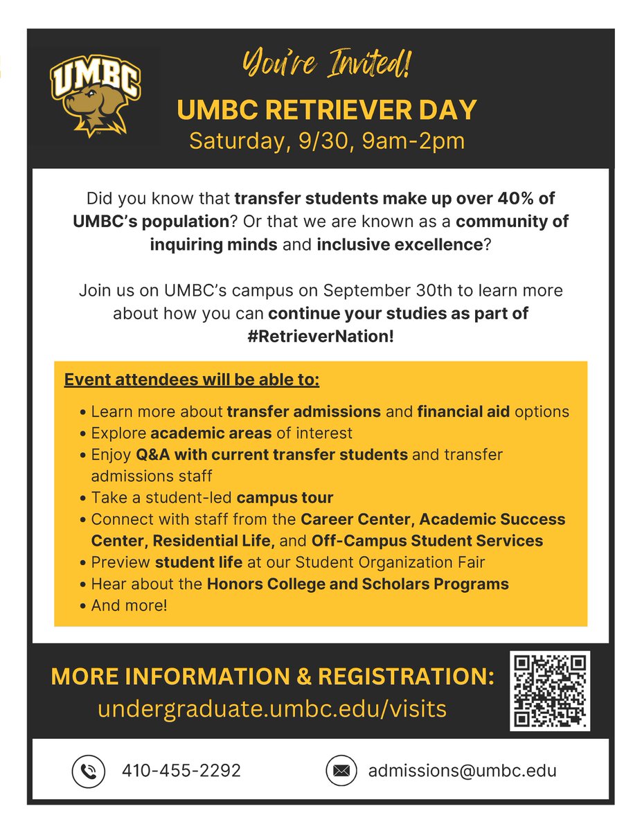 CCBCTransfer's tweet image. Register for UMBC Retriever Day on September 30!  zurl.co/zGQZ