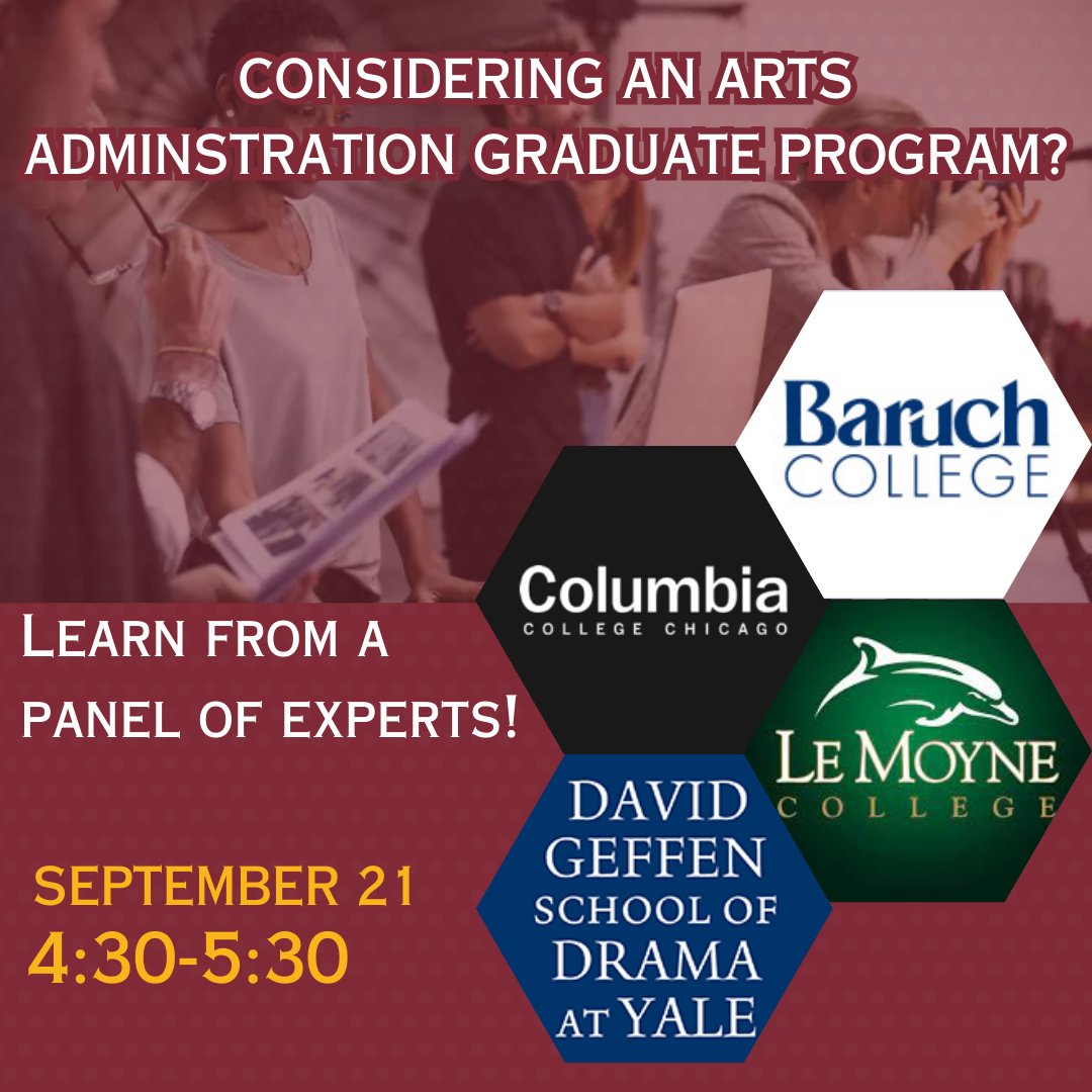Tune in TOMORROW to hear from an expert panel of colleges with fantastic graduate programs in Arts Administration!

#ElonArtsAdmin #ArtsAdministration
<a href="/eloncareers/">Elizabeth Draper</a>