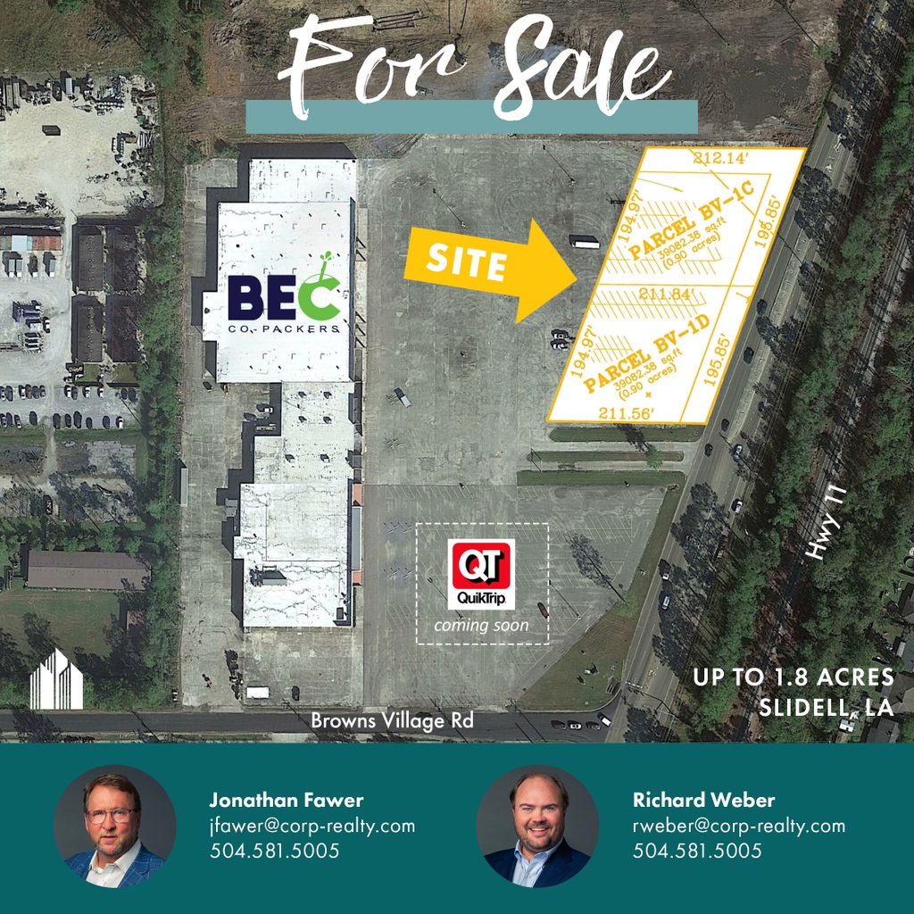 Two retail outparcels, each 39,000 sf, are now #forsale on the NWQ of Hwy 11 &amp; Browns Village Rd, Slidell. Providing quick access to I-12 with excellent visibility, these can be developed for a variety of needs. For more info: bit.ly/CROutparcelsSl… | 504.581.5005.