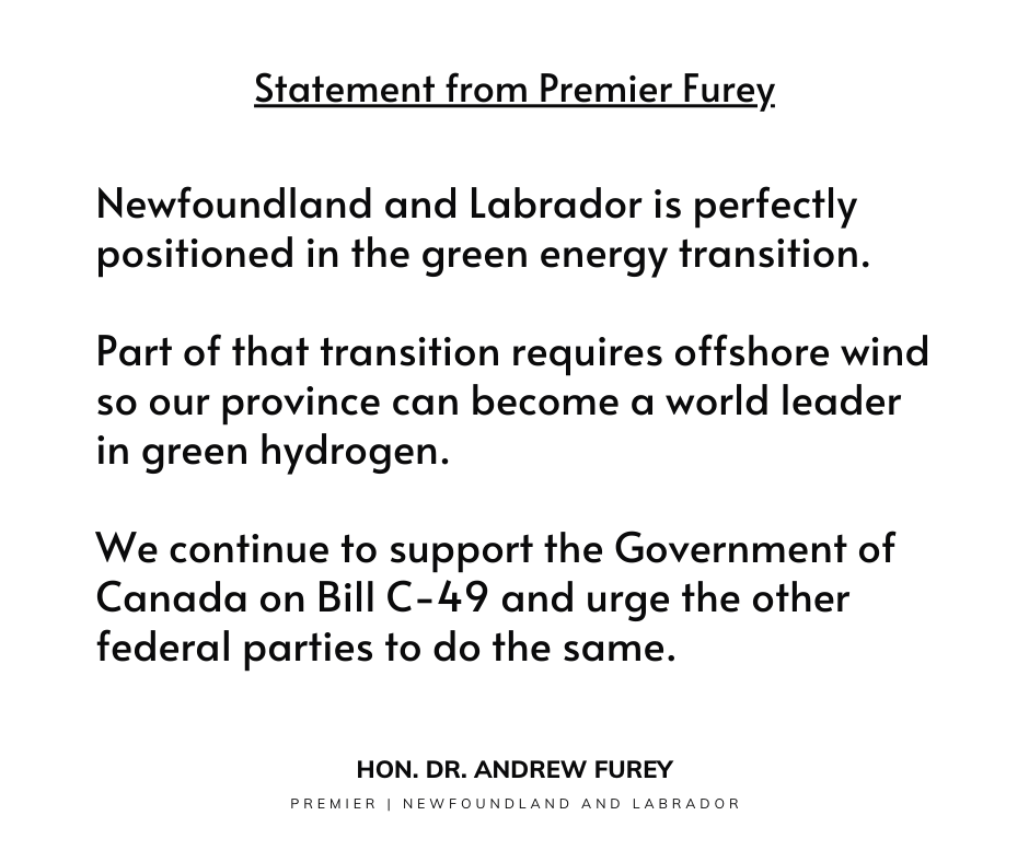 PremierofNL's tweet photo. Newfoundland and Labrador is pleased with the federal government’s proposed amendments to the Canada-Newfoundland and Labrador Atlantic Accord Implementation Act, and looks forward to seeing them passed. 

For background: https://t.co/eor2QBfkdu https://t.co/SRDkrpYIhu