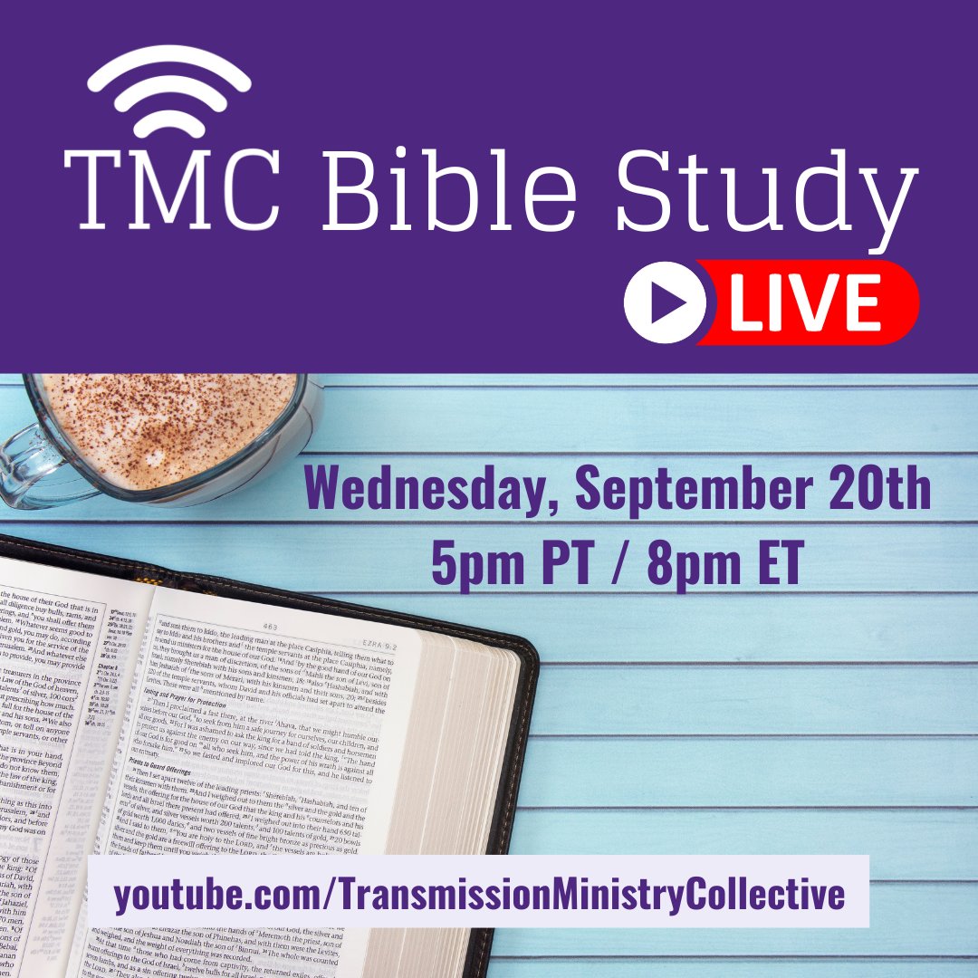 TransmissionMin's tweet photo. TONIGHT - join us for Bible Study Live! We'll be discussing Psalms 42 and 43. You can participate by heading over to our Youtube channel at 5pm PT / 8pm ET and joining the conversation via chat. See you there! https://t.co/YVupp4wa3p