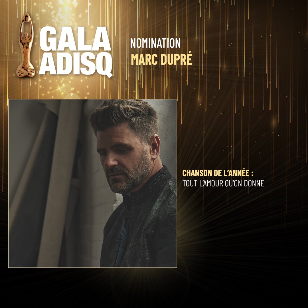 Merci à l' <a href="/ADISQ_/">Adisq</a> pour la nomination pour ma chanson 𝗧𝗼𝘂𝘁 𝗹'𝗮𝗺𝗼𝘂𝗿 𝗾𝘂'𝗼𝗻 𝗱𝗼𝗻𝗻𝗲 comme chanson de l'année. 

Pour voter, c'est par ici 👇
palmaresadisq.ca/fr/gala/concou…