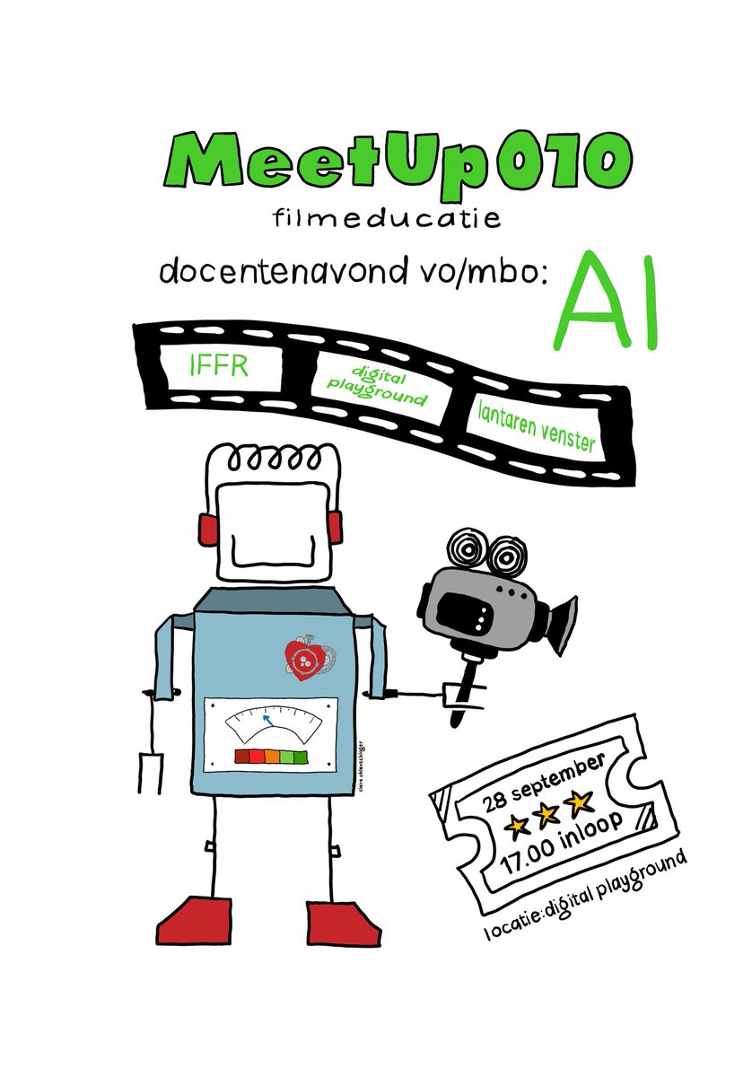 Meetup010's tweet image. Word je bang of blij van AI in de klas ? 
Voor docenten vo en mbo is er een toffe avond ( met voedsel!) over dit onderwerp. @IFFR @LantarenVenster
Meer info en aanmelden iffr.com/nl/year-round/…