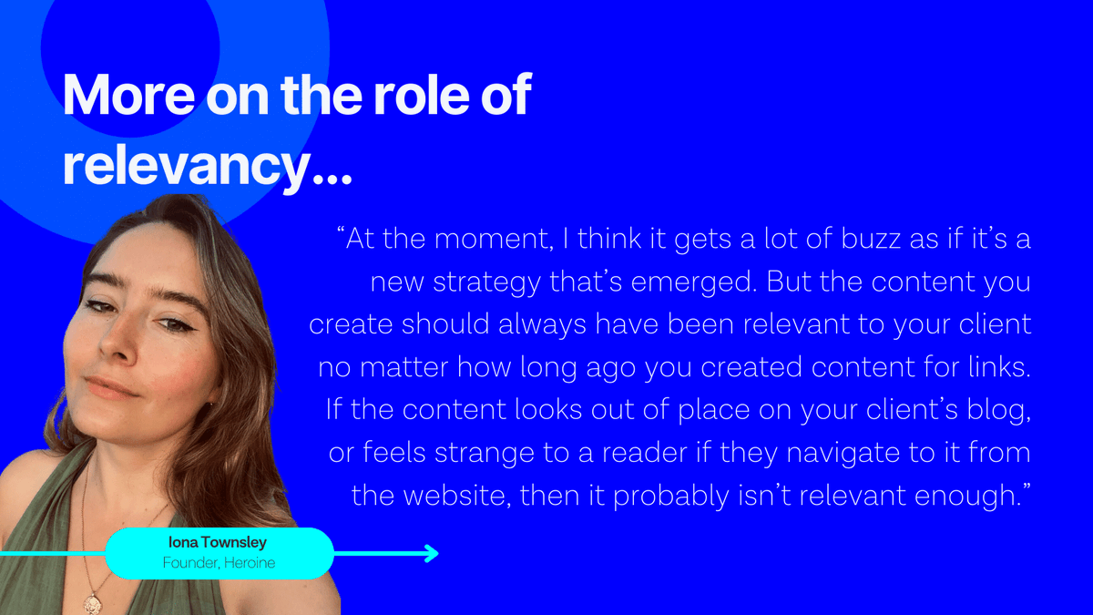 DTCchicago's tweet photo. 🧵(7/9) "If the content looks out of place on your client's blog...then it probably isn't relevant enough" @IonaJTownsley keeping it real when it comes to the #digitalpr buzzword "relevance"

(Full insights on our blog: https://t.co/5mu4B6y992) https://t.co/xbQRx8kWz0
