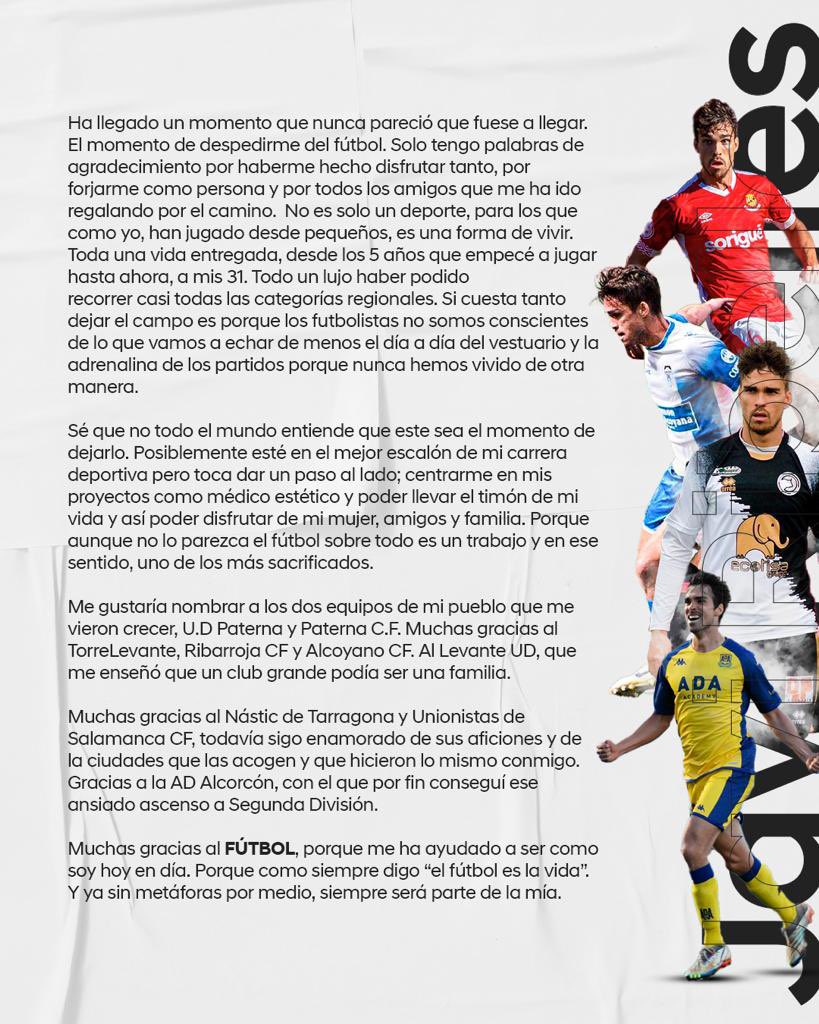✍️  𝐉𝐚𝐯𝐢 𝐑𝐢𝐛𝐞𝐥𝐥𝐞𝐬 anuncia su despedida del fútbol. 

“𝘚𝘰𝘭𝘰 𝘵𝘦𝘯𝘨𝘰 𝘱𝘢𝘭𝘢𝘣𝘳𝘢𝘴 𝘥𝘦 𝘢𝘨𝘳𝘢𝘥𝘦𝘤𝘪𝘮𝘪𝘦𝘯𝘵𝘰 𝘱𝘰𝘳 𝘩𝘢𝘣𝘦𝘳𝘮𝘦 𝘩𝘦𝘤𝘩𝘰 𝘥𝘪𝘴𝘧𝘳𝘶𝘵𝘢𝘳 𝘵𝘢𝘯𝘵𝘰…”

Amigo, fue un placer estar a tu lado. Muchas gracias por tu confianza.