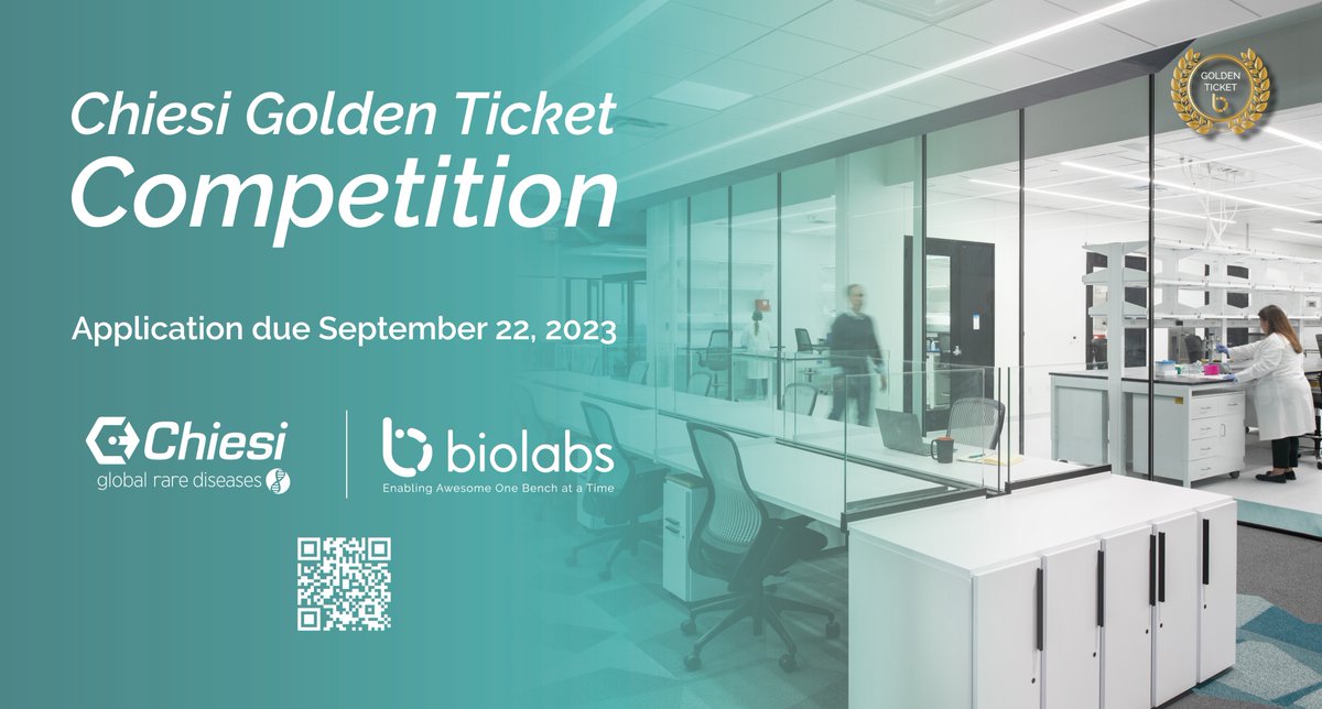 Final call! Last chance to apply for @ChiesiGRD’s Golden Ticket to gain fully paid for lab space, state-of-the-art equipment, exclusive events, and a thriving life science community. Application period ends September 22nd. biolabs.io/chiesi-2023-go…