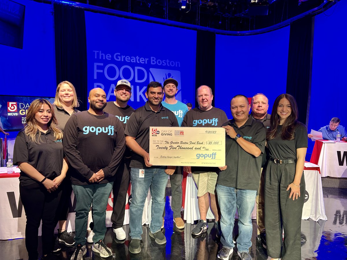 Gr8BosFoodBank's tweet photo. Thank you to @gopuff  for its support as a Presenting Sponsor of @WCVB's 5th Annual Day of Giving Telethon. Your support today and throughout Hunger Action Month will provide 100,000 healthy meals. #CommunitySupport #WCVB #EndHunger https://t.co/XafCpytLN4