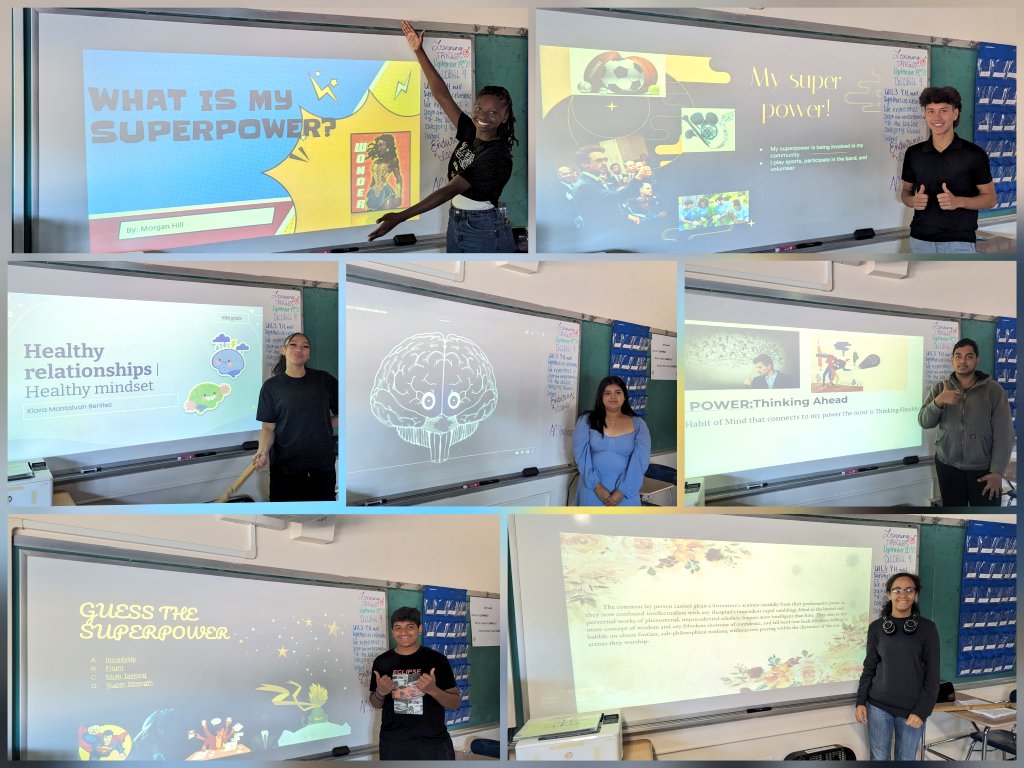 classwithcassa's tweet photo. No need for a filter; these #APSeminar scholars are already bright!💡 Completed our first presentation of the year based on their SuperPower connected to a #HabitOfMind strength. So proud of their audience engagement! #RamPride @wh_secondary @WHHumanities @WhufsdRams @WHRamTech https://t.co/56PhIJpEu5