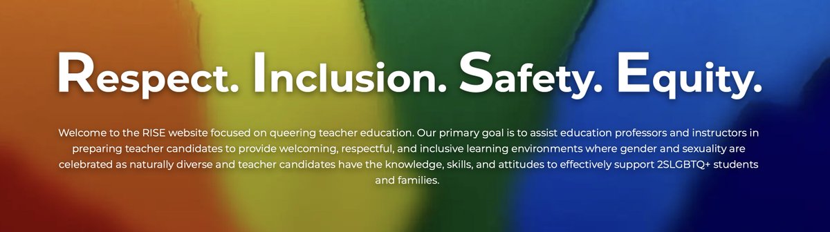 The best way to counter hate is through education.

We have a new website full of evidence-based resources and frameworks designed to help queer teacher education. 

We believe every teacher should be an ally for 2SLGBTQ+ students.

Check it out: riseproject.ca
#cdnpoli