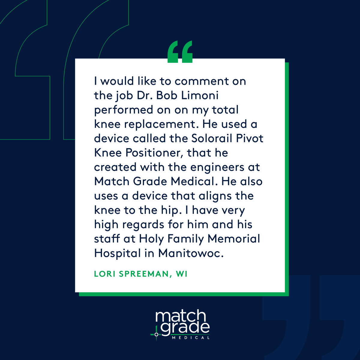 MatchGradeMed's tweet photo. Thank you, Lori, for your wonderful review of Dr. Robert Limoni and our Solorail Knee Positioner! We greatly appreciate your kind words and are thrilled to hear about your positive experience. Your feedback inspires us to continue providing exceptional orthopedic solutions! https://t.co/rP0IsMvoEO