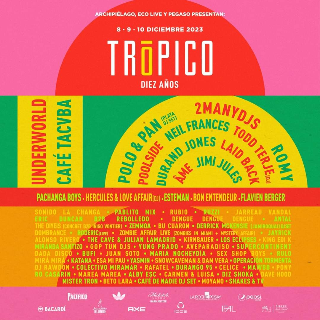 🚨🏝️ ¡Ya hay cartel de <a href="/Tropicomx/">Trópico</a>! 🚨🏝️

Underworld, Todd Terje, 2ManyDJs, Romy de The XX, Café Tacvba, Polo &amp; Pan, Sonido La Changa, Pablito Mix y Poolside van a festejar el 10º aniversario del festival el 8, 9 y 10 de diciembre.

¡Nos vemos allá en la playita! 🌊🐚