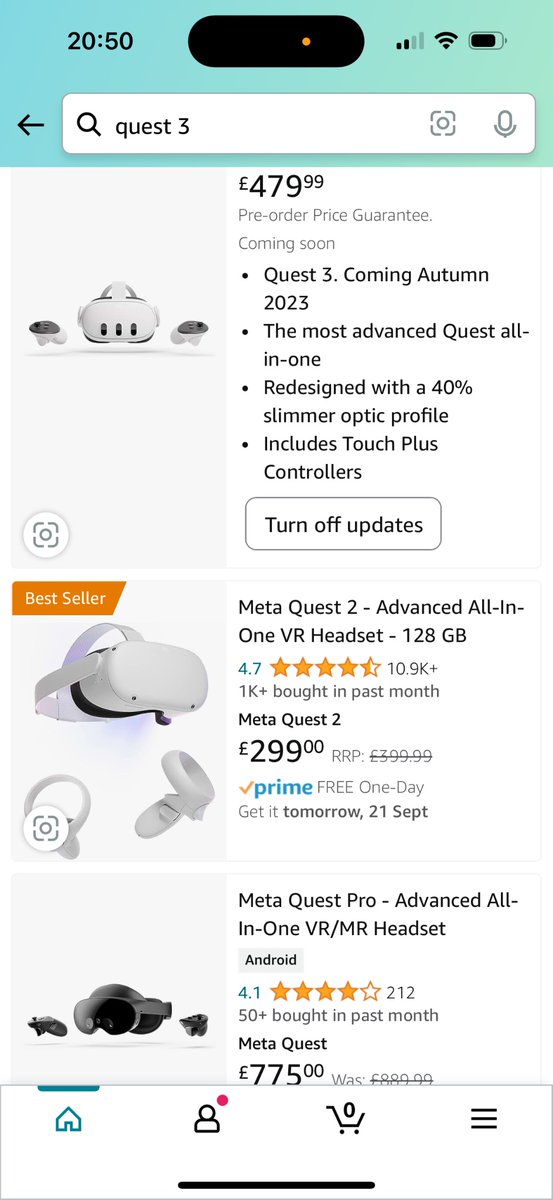 Amazon UK have a price guarantee of £479 for the imminent #Quest3 #VR headset launch. They are also selling #QuestPro for £775

Will you buy a Quest3?

Will McDonald’s be giving away Quest Pros with Happy Meals next year?