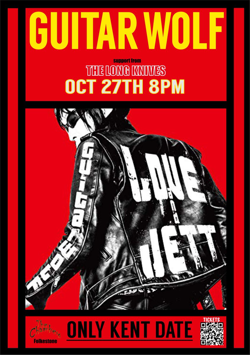 GUITAR WOLF!
In #folkestonemusictown
The Chambers is stoked to host through <a href="/PRBpresents/">PRB Presents</a> the JET ROCK Legends from Tokyo in our little seaside town.
ONLY KENT SHOW !!
Earplugs...? I would x
Tix here: good-show.co.uk/events/136
Don't miss...this won't happen again any time soon!