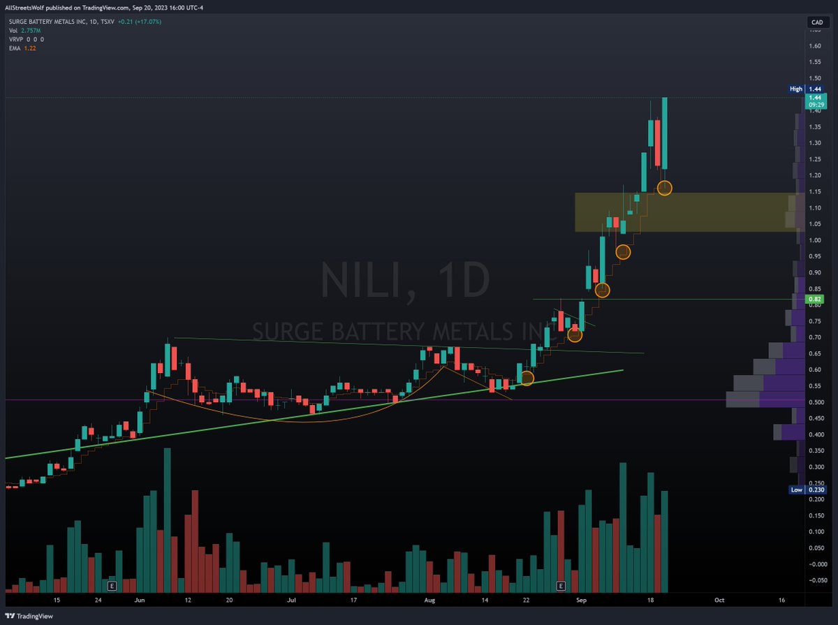 AllStreetsWolf's tweet photo. $NILI.V @SurgeBattery Apparently the big boards had a weak day today?!?

WHOA NILI! Massive recovery exactly from my 8EMA call out &amp; back to close in blue skies!!! My god what a beast 🔥👏 https://t.co/6UhCZVjsL0