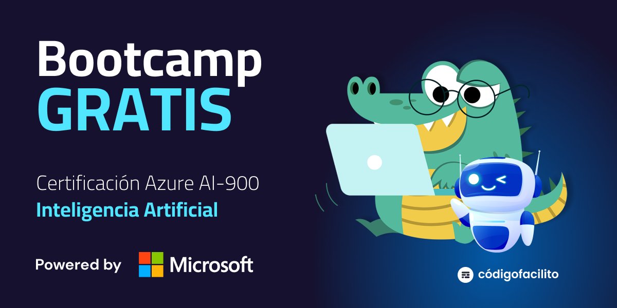 GRAN ANUNCIO:

Código Facilito en colaboración con Microsoft lanza el Bootcamp GRATIS de Inteligencia Artificial 🤖

Incluye certificación oficial Azure AI-900

Aplica para una de las 200 becas:
codigofacilito.com/ia
