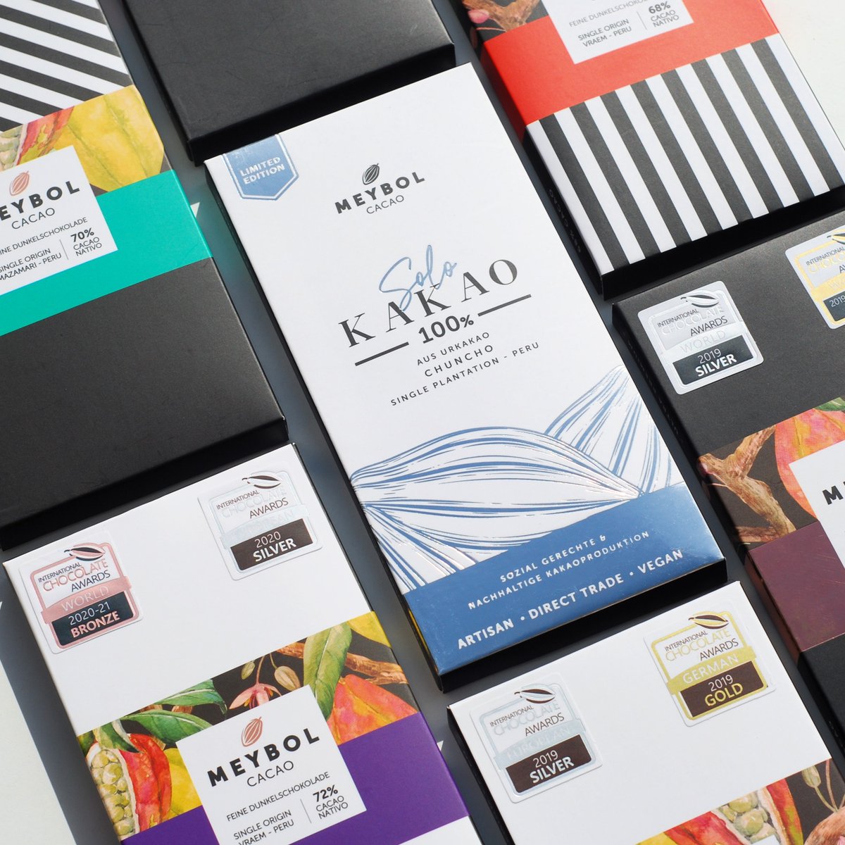 🇩🇪🇵🇪Meybol makes a return 

After a short break, we're delighted to welcome Meybol Cacao back to our shop.  The following <a href="/ChocolateAwards/">Chocolate Awards</a> awarded bars are available now -

🥇Solo Kakao 100% 
🥇Vraem 68% 
🥈Vraem 72% 
🥈Piura 72% 
🥈Chuncho N°5 
🥈Chuncho N°3 
🥈Mazamari 70%