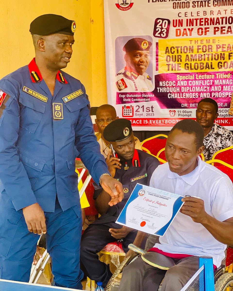 NSCDC_ONDO's tweet photo. practically demonstrated and a sense of inclusion seen given to them.

The celebration of 2023 UN International Day of Peace continues with a Peace walk and Public Lecture.

TOGETHER WE ARE STRONGER ❤️❤️❤️

God bless Nigeria 🇳🇬 
Gof bless NSCDC 🖤🤍❤️
God bless Ondo State ☀️ https://t.co/UimcnbPrnD