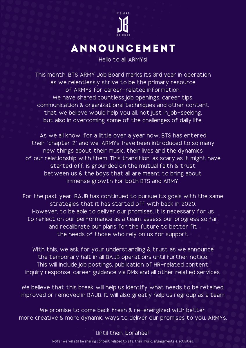 BTS ARMY Job Board ⁷ (REST) tweet media