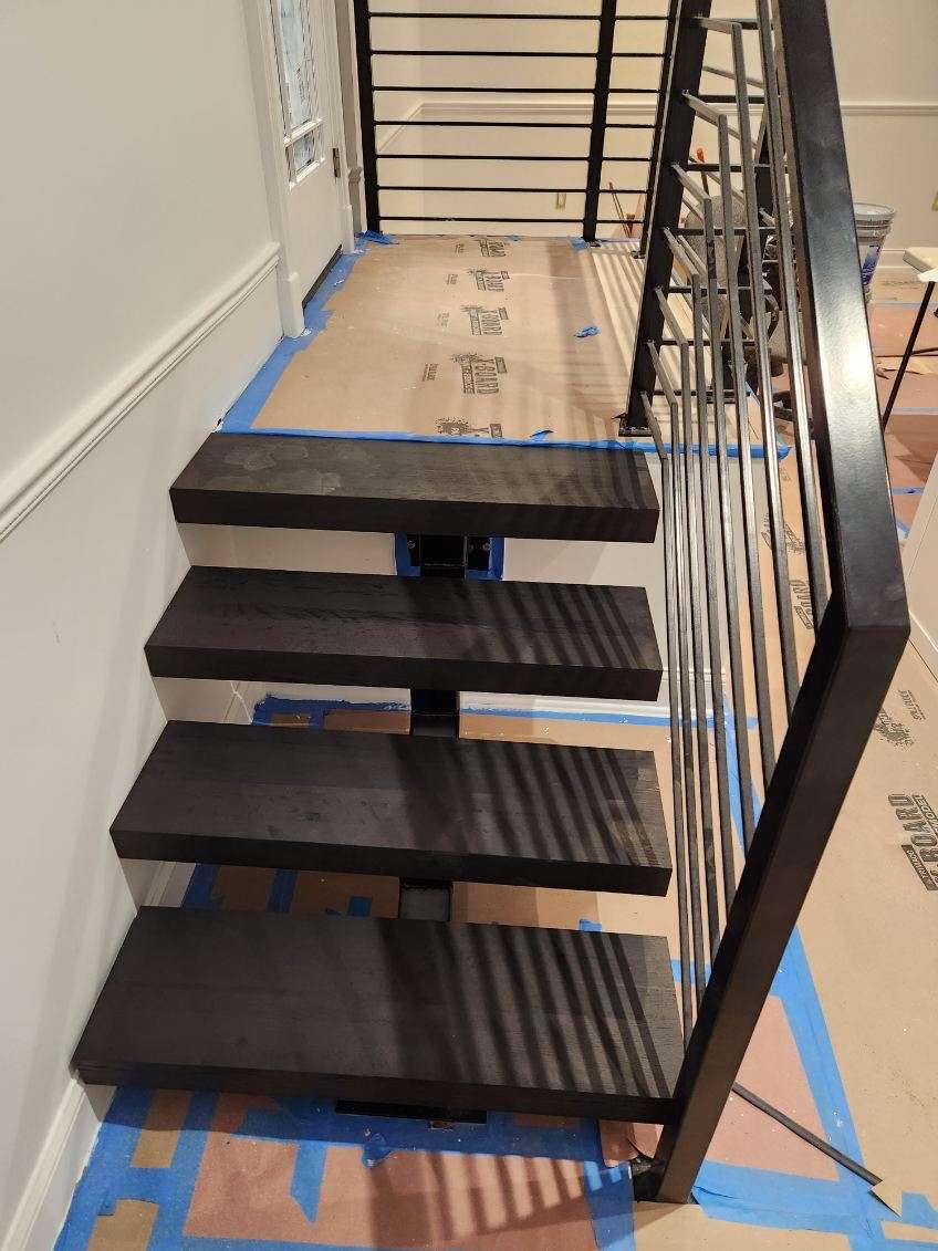 2 floating staircases installed in Downtown Nashville on 2nd Ave. Styled by customer, designed and executed by us. 
#custombuilt #nashvilletn #customfloatingstairs #customhandrails #customwelding #downtownnashville #615living #welding #moderlivint #moderndesign