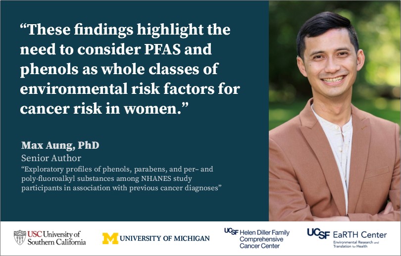 Program on Reproductive Health and the Environment (@ucsf_prhe) on Twitter photo Important work from <a href="/max_aung/">Max Aung, PhD, MPH</a> and <a href="/cathey__amber/">The Dr. Amber Cathey</a> on how exposure to certain #PFAS and #phenols raise the odds of a prior #cancer diagnosis in women.
Read the study here:
nature.com/articles/s4137… Important work from <a href="/max_aung/">Max Aung, PhD, MPH</a> and <a href="/cathey__amber/">The Dr. Amber Cathey</a> on how exposure to certain #PFAS and #phenols raise the odds of a prior #cancer diagnosis in women.
Read the study here:
nature.com/articles/s4137…