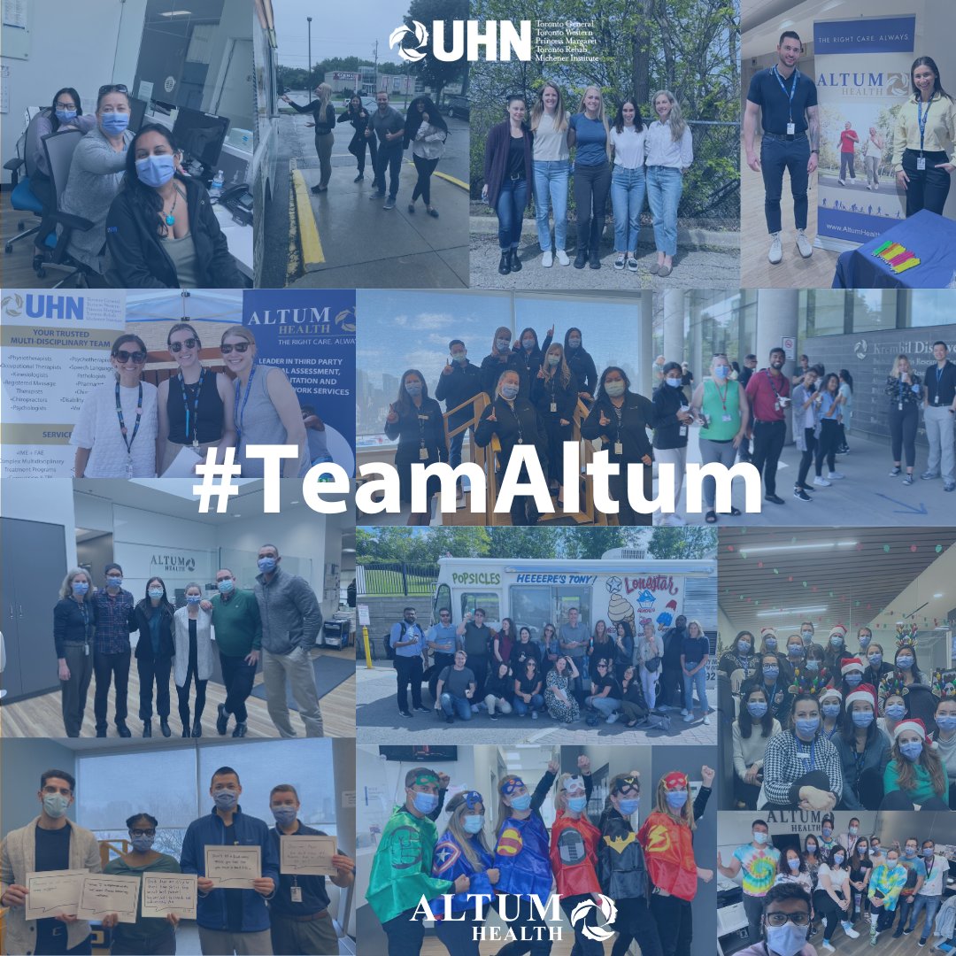 AltumHealth's tweet image. Happy #RehabilitationDay, TeamAltum!

We can't thank our teams enough for sharing their passion for client centred care everyday and always working hard to get people back to work and life.

#AltumProud #TeamAltum #TeamUHN #Rehabilitation