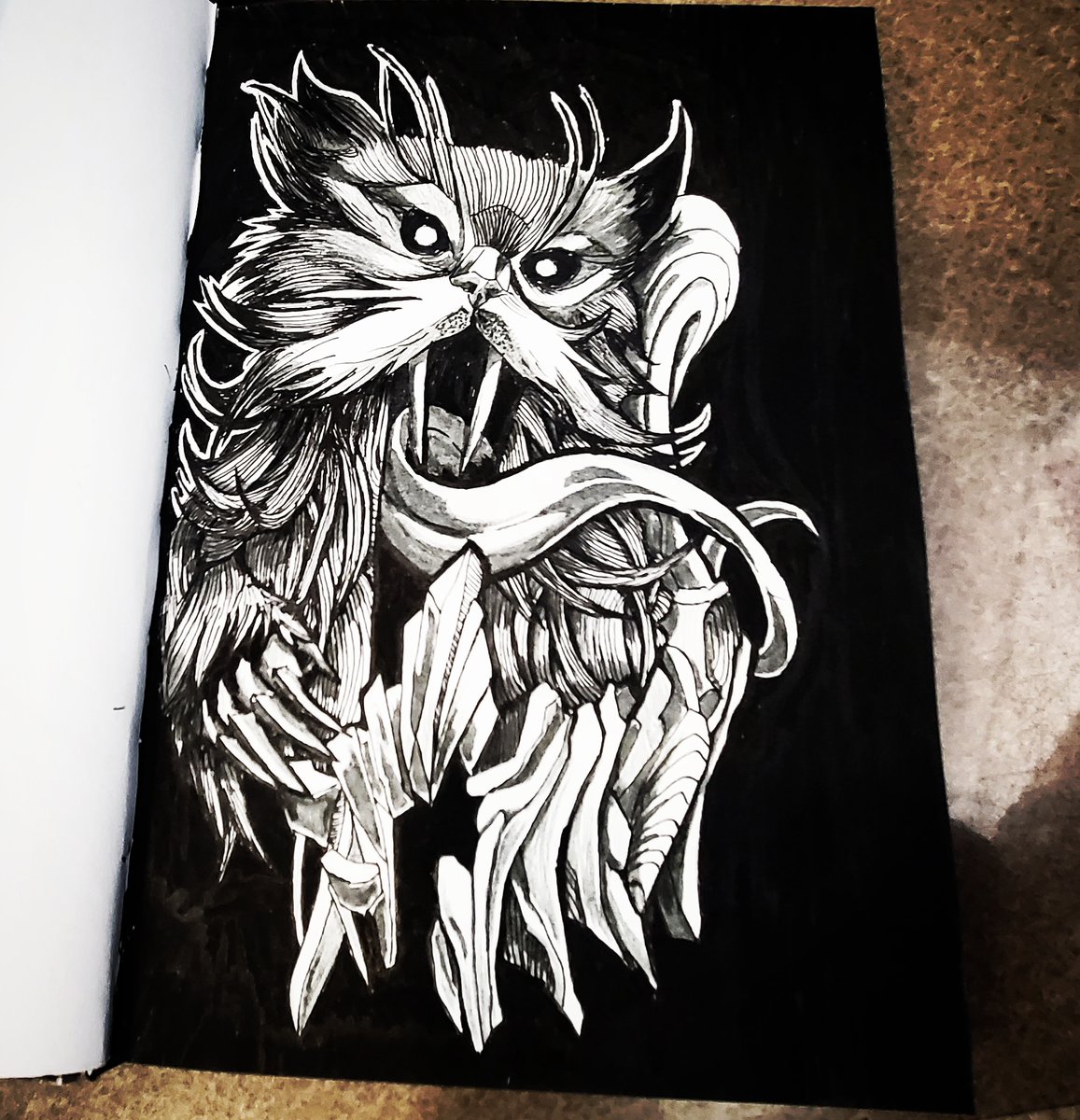 ✨️ Finished up that kitty I started yesterday ✨️ Freakin meow
.
.
.
#sketchbook #kitty #pendrawing #micron #surreal #surrealism #horror #horrorart <a href="/ArtMutuals/">Art(ist) RT & Support! ✩｡:*•.★✼☆｡.</a> #tattooidea #micronpen #art #drawing