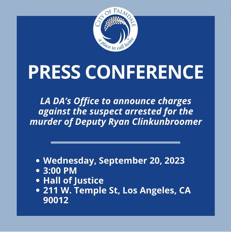 The LA DA’s Office will hold a press conference at 3PM today at the Hall of Justice to announce charges against the suspect arrested for the murder of Deputy Ryan Clinkunbroomer. Tune in to the LA DA’s Instagram Live @ladaoffice to watch live.