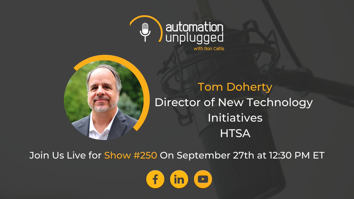 OneFireflyLLC's tweet image. Don’t miss the conversation with Tom Doherty, Director of New Technology Initiatives at HTSA. We will be live-streaming Automation Unplugged to YouTube, Facebook and LinkedIn on September 27th at 12:30 PM ET. #podcast #avtweeps #avpros