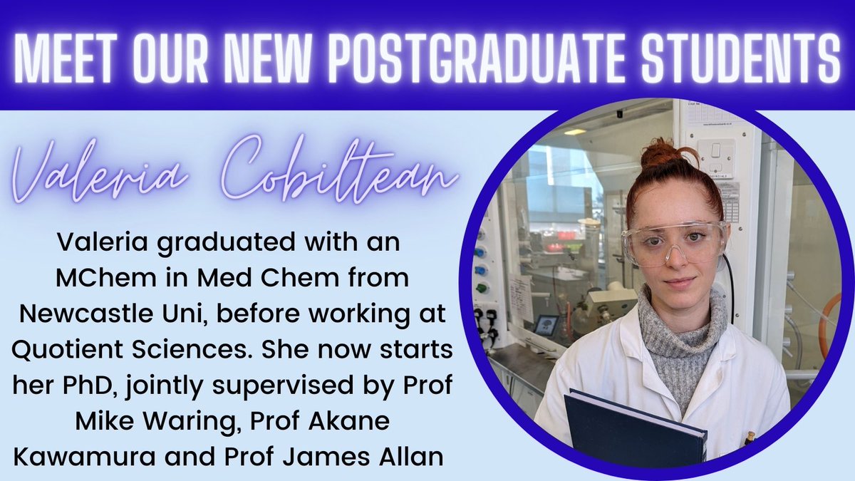 Meet Valeria! She has just joined us this week as one of our new #PGR students and is going to be spending some of her PhD working in our Med Chem labs. @ChemistryNCL @SciencesNCL @MosmedC @UniofNewcastle