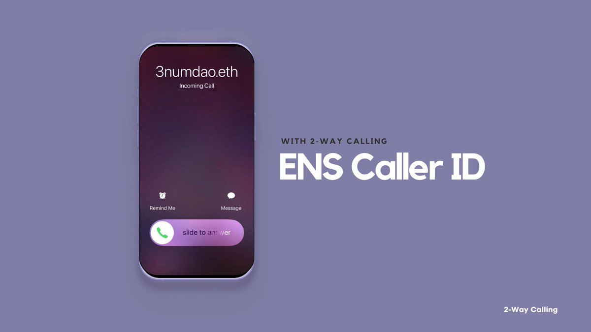 7/

Users will be able to set their <a href="/ensdomains/">ens.eth</a> as their caller ID name which will show up when calling ANY phone number with 3NUM in Q4 of this year😱
 
This supports any ENS name including Digits: 
<a href="/10kClubOfficial/">10kclub.eth</a> 
<a href="/5DigitEnsClub/">100kClubOfficial</a>
