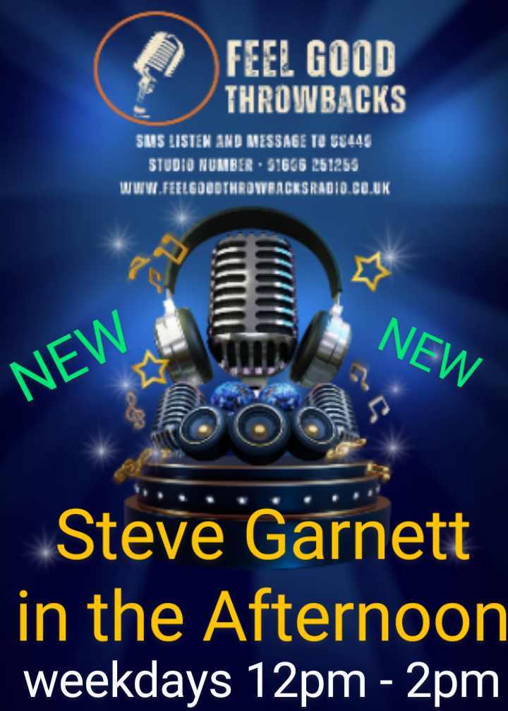Join me tomorrow from 12 midday for my 'Steve Garnett In The Afternoon' show Live on Feel Good ThrowBacks Radio from our brand new studio in Winsford. Tune in at feelgoodthrowbacksradio.co.uk or say Alexa play Feel Good Throwbacks Radio @FGTB_radio