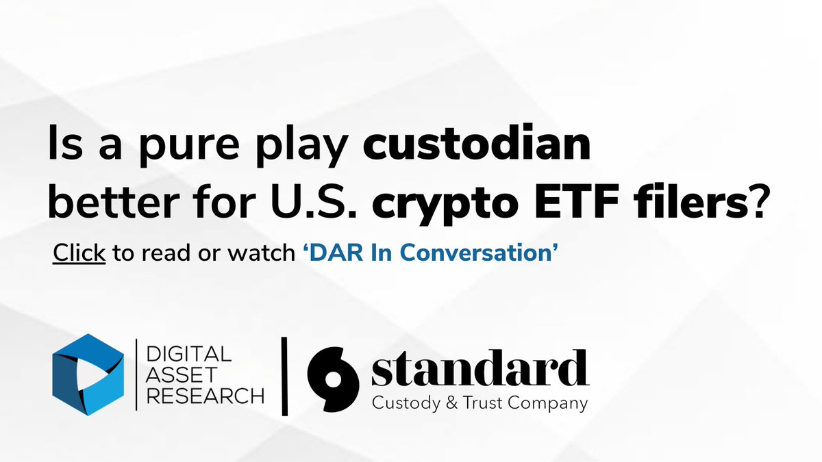 Standard Custody (@standardcustody) on Twitter photo "As you watch this industry unfold, you will see more pure play custodians like Standard Custody be selected by the issuers,” says <a href="/_JackMcDonald_/">Jack McDonald</a> in this <a href="/DAR_crypto/">Digital Asset Research</a> video.
Video and full transcript here: digitalassetresearch.com/dar-in-convers…
#Regulations #DigitalAssets #QualifiedCustodians "As you watch this industry unfold, you will see more pure play custodians like Standard Custody be selected by the issuers,” says <a href="/_JackMcDonald_/">Jack McDonald</a> in this <a href="/DAR_crypto/">Digital Asset Research</a> video.
Video and full transcript here: digitalassetresearch.com/dar-in-convers…
#Regulations #DigitalAssets #QualifiedCustodians