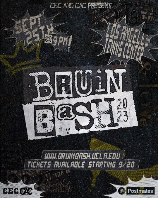 uclacec's tweet photo. 👀 have you heard? something’s bruin 👀

CEC and CAC invite you to…

💥🎤 BRUINBASH 2023 🎤💥

🗓️ 9/25/23 
📍LOS ANGELES TENNIS CENTER
⏰ 9 PM

🎟️ tickets available starting❗️TODAY 9/20 at  3 PM❗️on a first come first serve basis

🫵🏼 see you there 🫵🏼 https://t.co/QTtAKsH2Fz