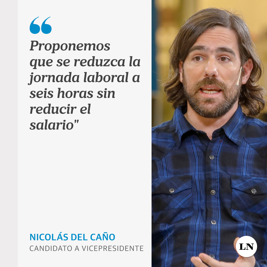 LANACION's tweet photo. Nicolás del Caño en el debate vicepresidencial: "Proponemos que se reduzca la jornada laboral a seis horas sin reducir el salario" https://t.co/JItYjip8mf