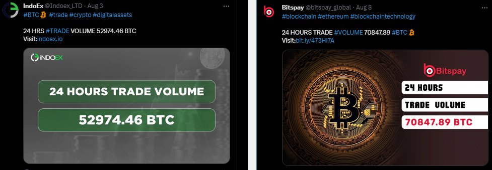 ParrotCapital's tweet photo. @Namecheap @digitalocean @CloudflareHelp @namesilo @telegram @X @facebook @LinkedInHelp #Bitspay / #BitspayGlobal &amp; #IndoEx / #IndoexLTD are scam exchanges that are clones of each other.

The fake #Bitcoin and #crypto trading volume is totally fraudulent, the same cliche style quotes are randomly tossed in their feeds and their 24 hour vol. reported to #CMC is fake. https://t.co/E4D2Jsb93F