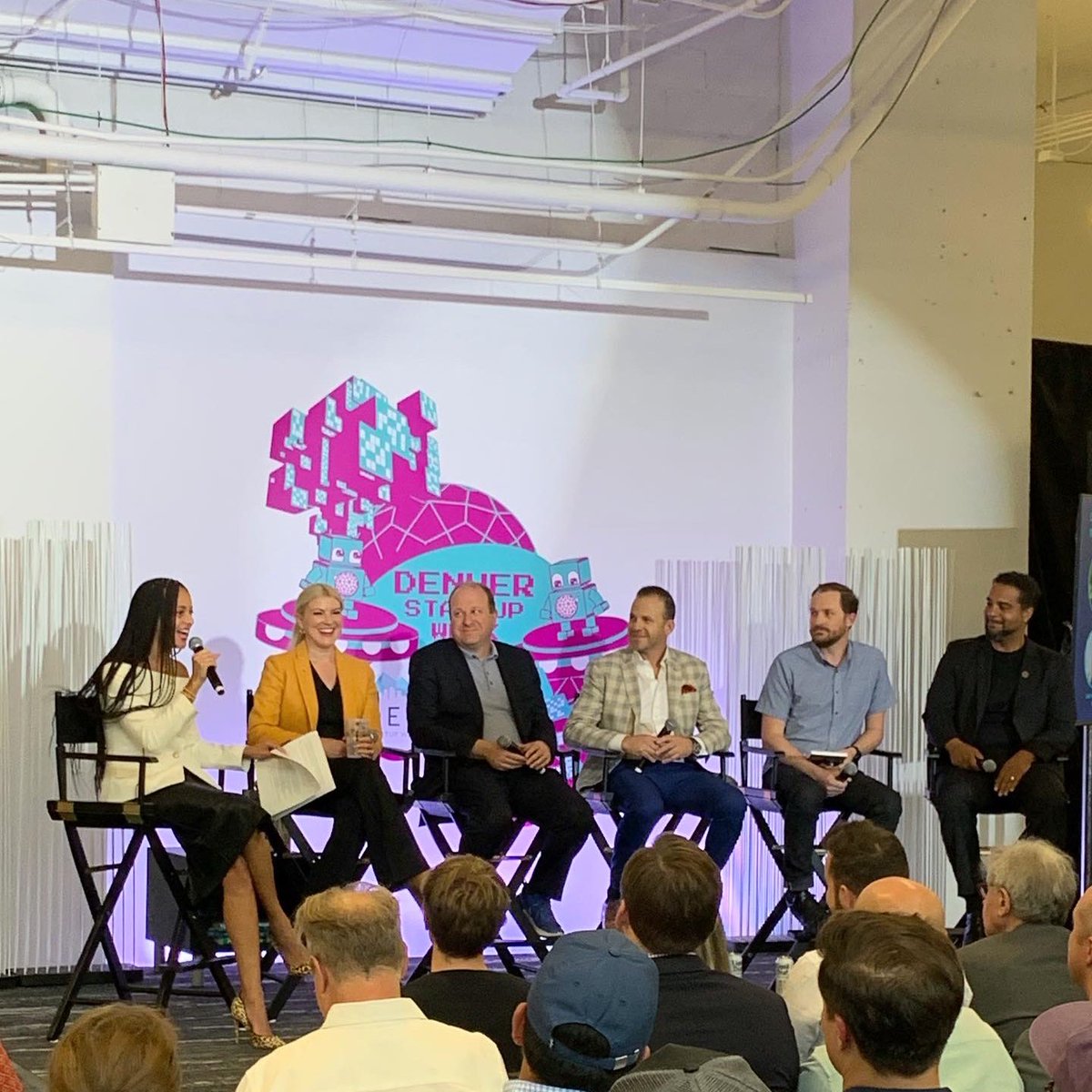 CSUAmyParsons's tweet photo. Loved being on this great panel at #DenverStartUpWeek with Governor Jared Polis, Simone Ross, Michael Coors, Jeremy Ostermiller &amp; Malik Robinson talking about the innovation ecosystem in CO. 

Lots of 💚 for @ColoradoStateU on that stage &amp; a big thanks to @CSUSpur for hosting! https://t.co/TC7lYmQSvN