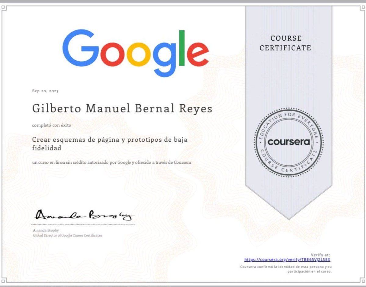 Gilberto_Rota's tweet photo. Creo que fue Salomón quien dijo que "*El conocimiento es más valioso que el oro*"...Pues me enorgullece esta riqueza de conocimientos. ¡Continuamos!

3ºCertificado oficial del Curso de #DiseñoUX por #Google y #Coursera.
"Crear esquemas de página y prototipos de baja fidelidad". https://t.co/vzqt2BDGhn