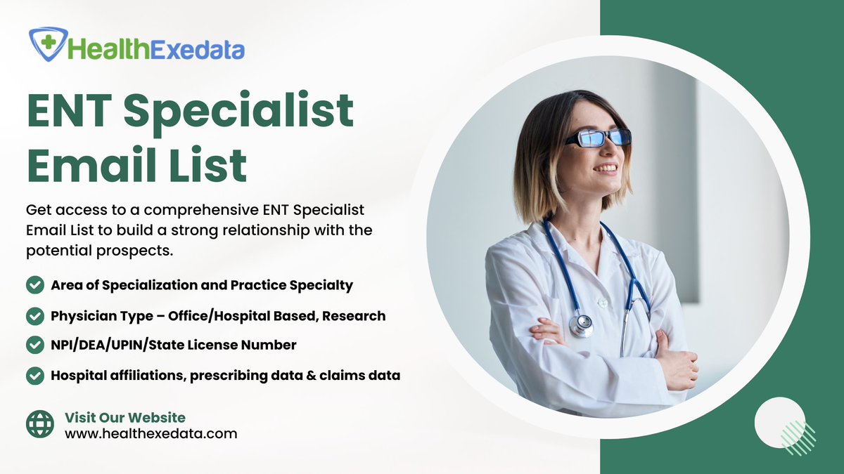 Unlock a world of opportunities with our reliable ENT specialist email list. Reach verified professionals
healthexedata.com/healthcare/ent…
#entspecialistemaillist
#entspecialistemaildatabase
#b2bemaillist
#b2bleadgeneration
#healthexedata