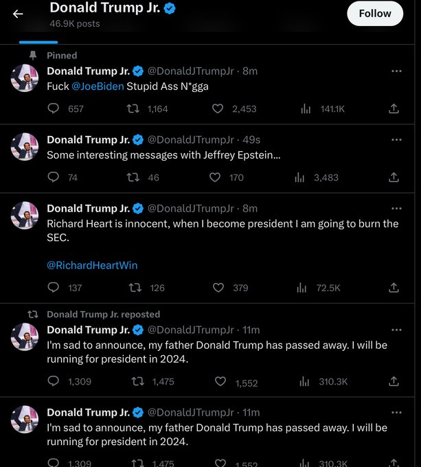 HotStellaaria's tweet photo. This is what happens when you keep ILOVEMYDADDY as your password. #DonaldTrumpJr Please change your password to IGOTHACKED. https://t.co/r0JKqqIP1p