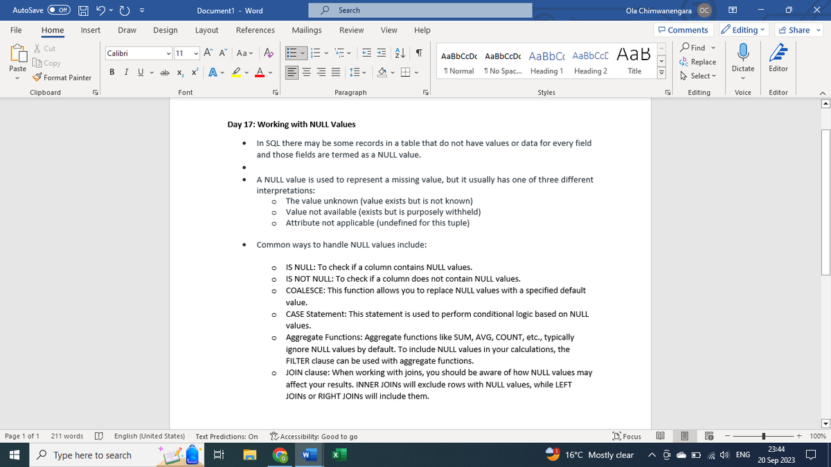 OTC_210's tweet photo. Day 17: Working with NULL Values
@phaibooboo @ImaNjokko @fresh_gb @vicSomadina @AtiJoshua @OMOTOSHOOLAMI15
#20dayswithdata #hertechtrailacademy #HTTDataChallenge #NULLValues #DataCleaning https://t.co/fczyoFGOn5