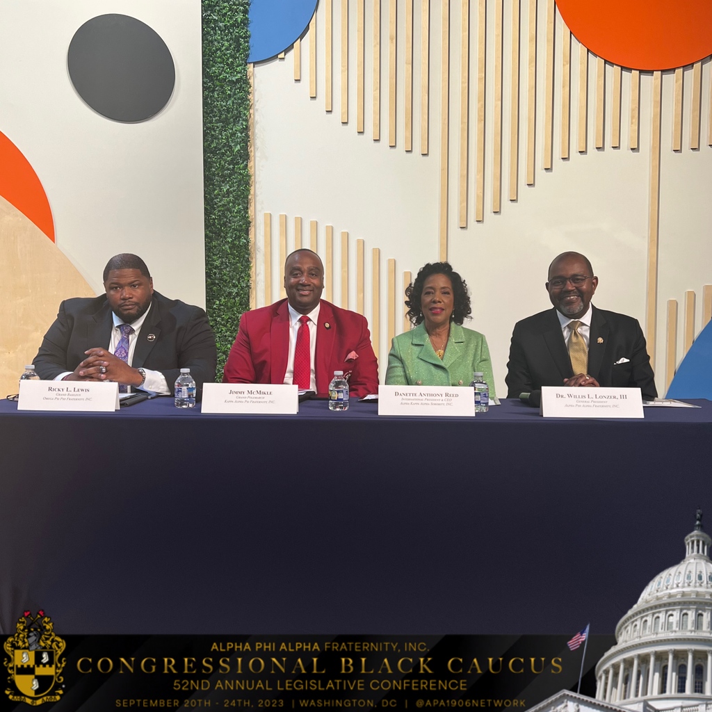 apa1906NETwork's tweet photo. Alpha Phi Alpha Fraternity, Inc. General President Dr. Willis L. Lonzer, III and other members of the NPHC's Council of Presidents participated in the Divine 9 Town Hall: Rising from the Burning Sands: Justice, Freedom, and Equal Opportunity today.
#APA1906Network #AlphasAtCBC https://t.co/mQzFtAqqvd