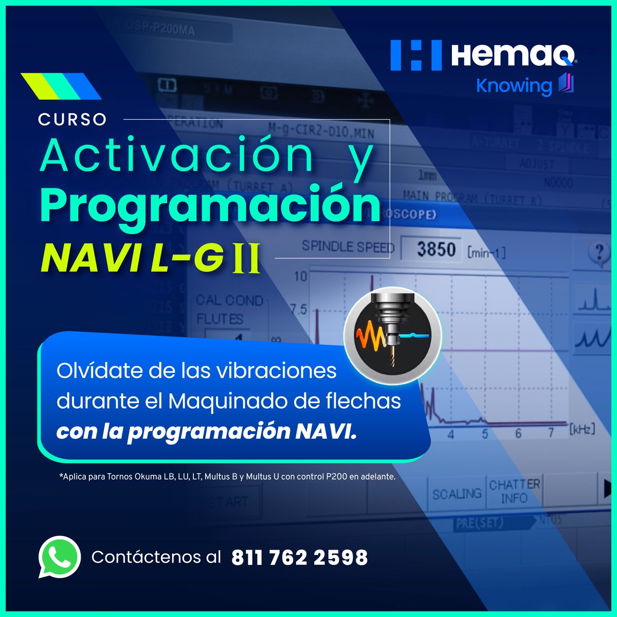 HEMAQ's tweet photo. Elimine las vibraciones de piezas durante el maquinado de flechas con la regulación automática de avance y RPM gracias a la programación NAVI L-G II. 
Póngase en contacto con nuestro departamento de Ingeniería al 811 762 2598. https://t.co/BIecSAf02H