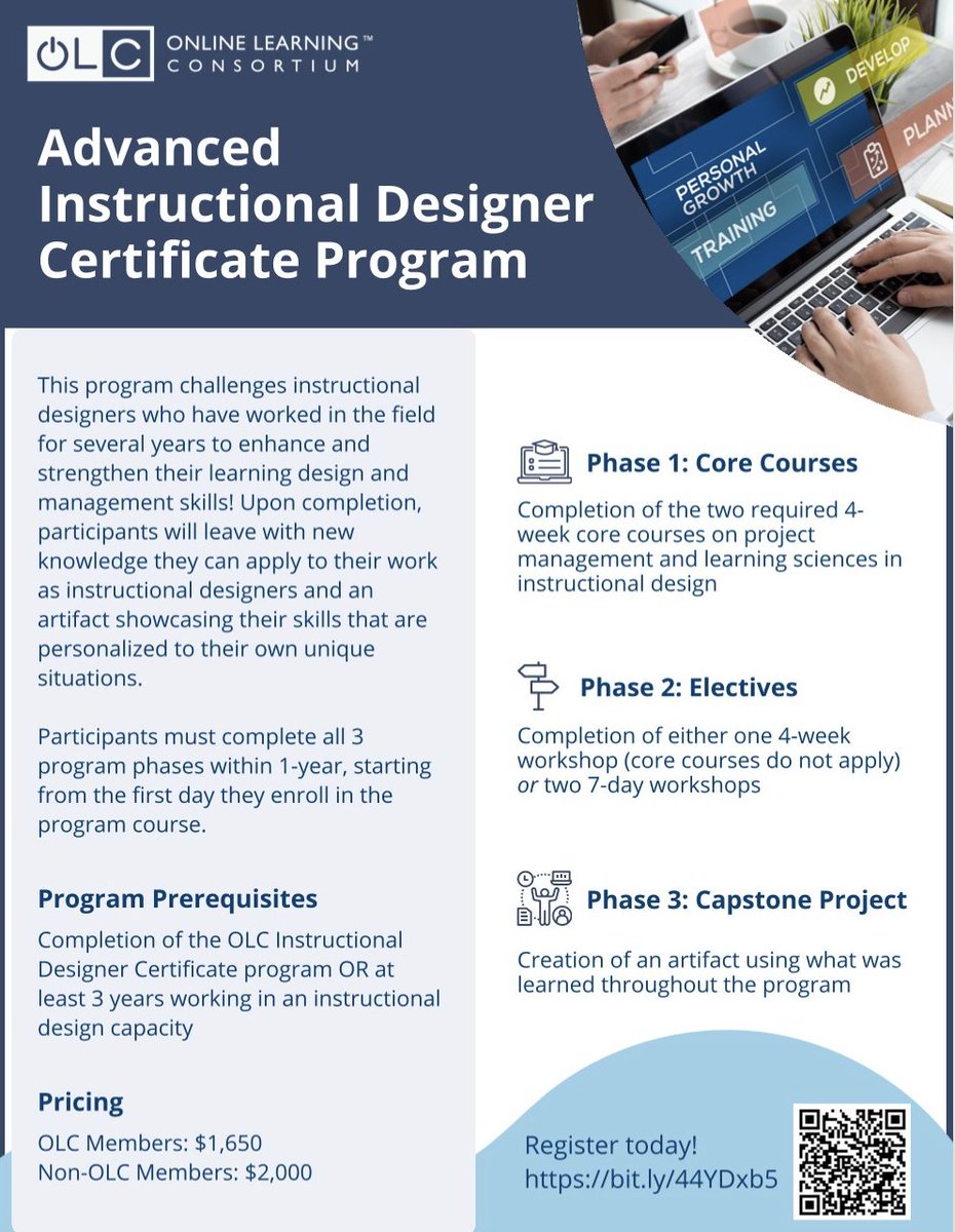 Very excited to finally have registration available and open for the new Advanced Instructional Designer Certificate Program from the <a href="/OLCToday/">The Online Learning Consortium</a> ! bit.ly/44YDxb5