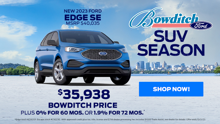 Bowditch Ford SUV Season is kicking off! Check out this 2023 Ford Edge priced at only $35,938! Call today for more information 757-595-2211. bit.ly/45UpRPk
